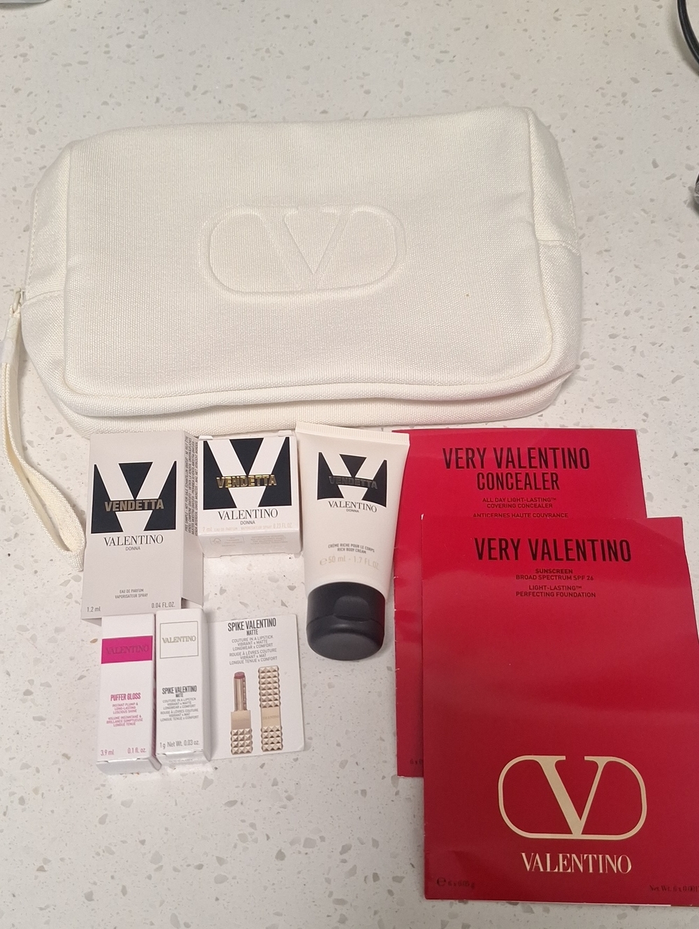 Valentino Ivory Logo Cosmetic Pouch with Assorted Valentino Beauty Samples